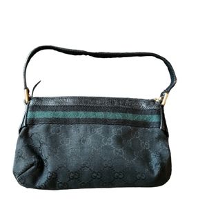 GUCCI 'JOLICOEUR POCHETTE' BLACK/GREEN GG CANVAS HANDBAG VINTAGE